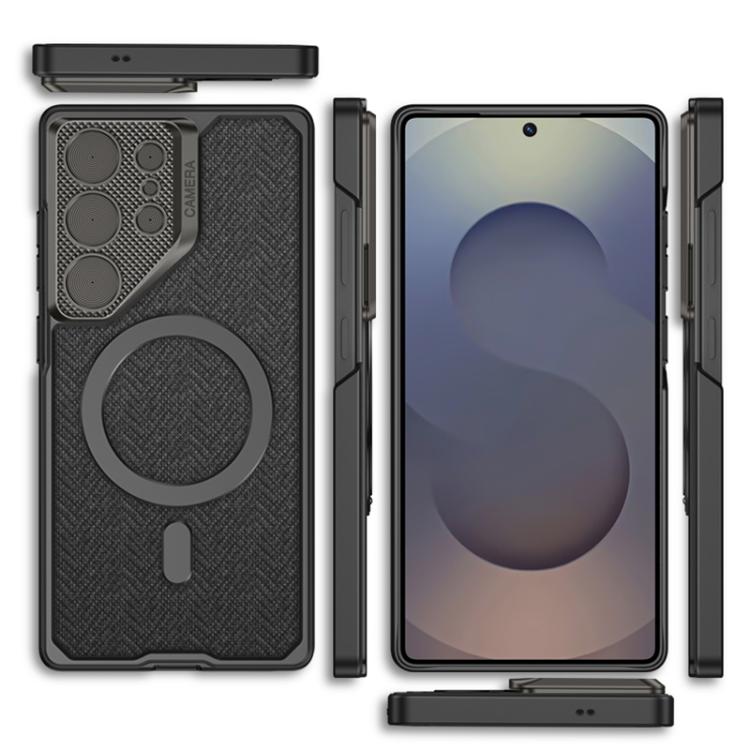 For Samsung Galaxy S25 Ultra 5G GKK Metal Paint Leather Nylon Fabric Lens Holder MagSafe Phone Case(Grey) - Galaxy S25 Ultra 5G Cases by GKK | Online Shopping UK | buy2fix