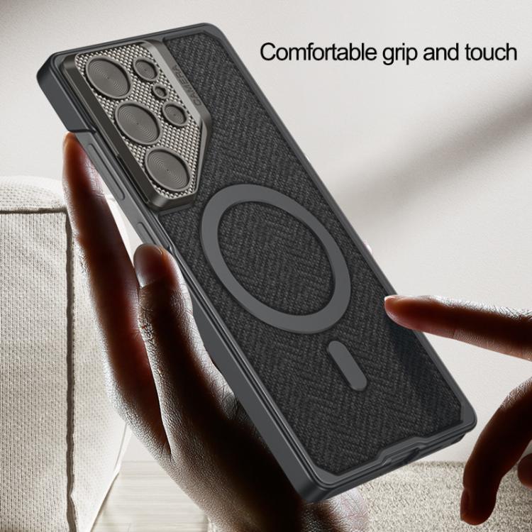 For Samsung Galaxy S25 Ultra 5G GKK Metal Paint Leather Nylon Fabric Lens Holder MagSafe Phone Case(Grey) - Galaxy S25 Ultra 5G Cases by GKK | Online Shopping UK | buy2fix