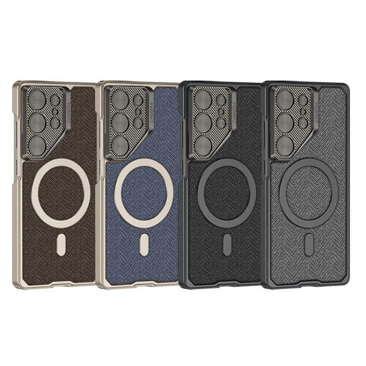 For Samsung Galaxy S25 Ultra 5G GKK Metal Paint Leather Nylon Fabric Lens Holder MagSafe Phone Case(Black) - Galaxy S25 Ultra 5G Cases by GKK | Online Shopping UK | buy2fix