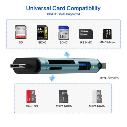 Onten OTN-CR537S 5 in 1 Type-C to USB with Micro SD/TF Card Reader(Pine Green) - Card Reader by Onten | Online Shopping UK | buy2fix