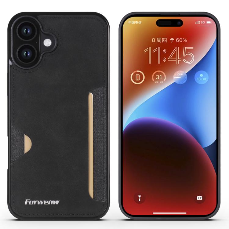 For iPhone 16 Plus Forwenw F5 Series Integrated Card Bag Phone Case(Black) - iPhone 16 Plus Cases by Forwenw | Online Shopping UK | buy2fix