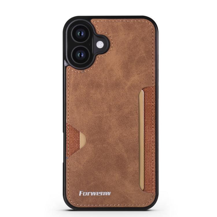 For iPhone 16 Plus Forwenw F5 Series Integrated Card Bag Phone Case(Brown) - iPhone 16 Plus Cases by Forwenw | Online Shopping UK | buy2fix