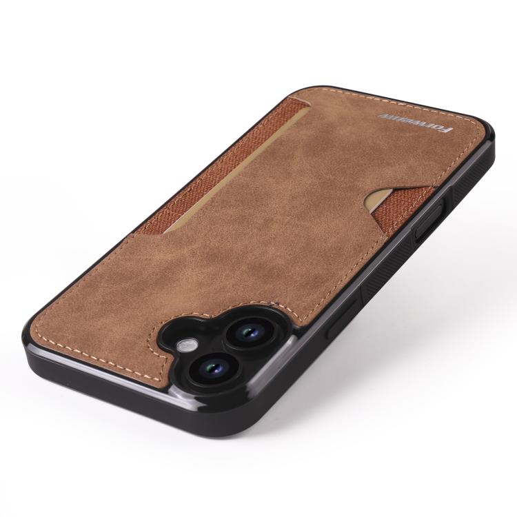 For iPhone 16 Plus Forwenw F5 Series Integrated Card Bag Phone Case(Brown) - iPhone 16 Plus Cases by Forwenw | Online Shopping UK | buy2fix