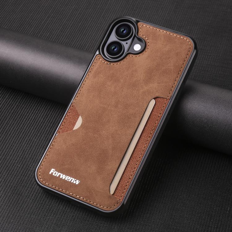 For iPhone 16 Plus Forwenw F5 Series Integrated Card Bag Phone Case(Brown) - iPhone 16 Plus Cases by Forwenw | Online Shopping UK | buy2fix