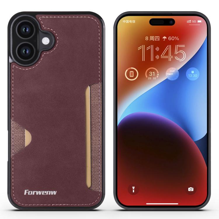 For iPhone 16 Plus Forwenw F5 Series Integrated Card Bag Phone Case(Red) - iPhone 16 Plus Cases by Forwenw | Online Shopping UK | buy2fix