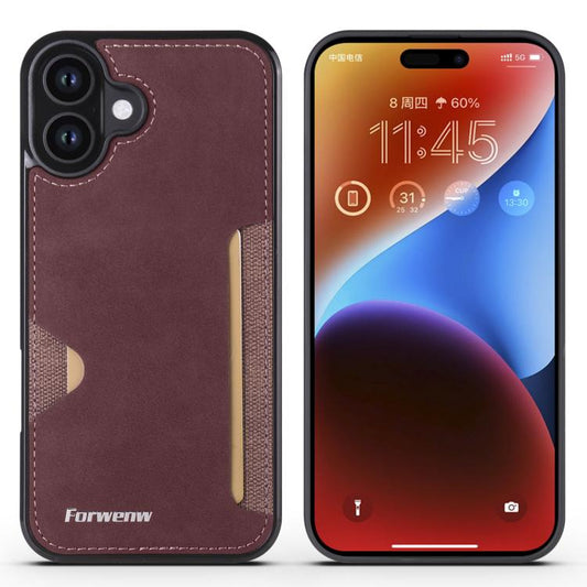 For iPhone 16 Plus Forwenw F5 Series Integrated Card Bag Phone Case(Red) - iPhone 16 Plus Cases by Forwenw | Online Shopping UK | buy2fix