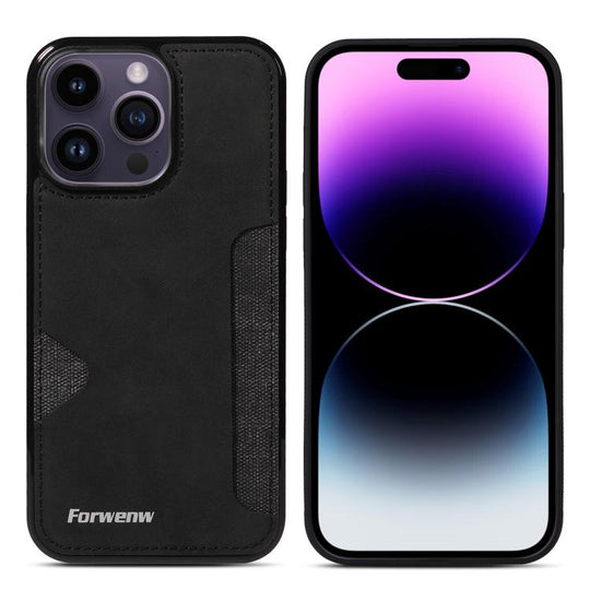 For iPhone 14 Pro Max Forwenw F5 Series Integrated Card Bag Phone Case(Black)