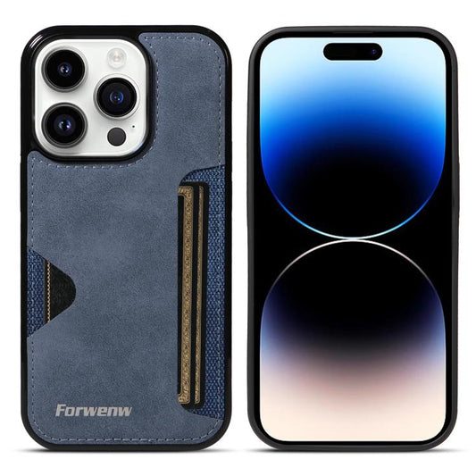 For iPhone 14 Pro Forwenw F5 Series Integrated Card Bag Phone Case(Blue) - iPhone 14 Pro Cases by Forwenw | Online Shopping UK | buy2fix