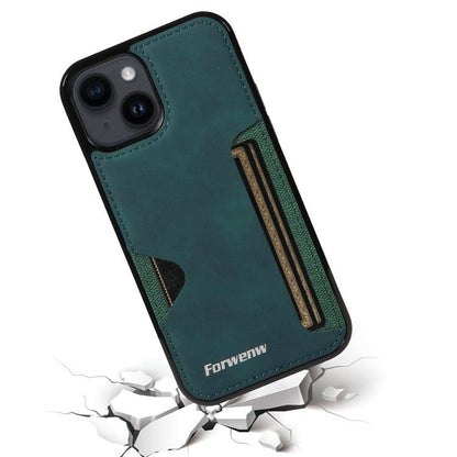 For iPhone 14 Forwenw F5 Series Integrated Card Bag Phone Case(Green) - iPhone 14 Cases by Forwenw | Online Shopping UK | buy2fix