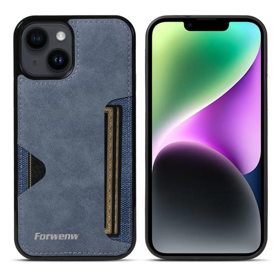 For iPhone 14 Forwenw F5 Series Integrated Card Bag Phone Case(Blue)