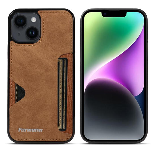 For iPhone 14 Forwenw F5 Series Integrated Card Bag Phone Case(Brown)