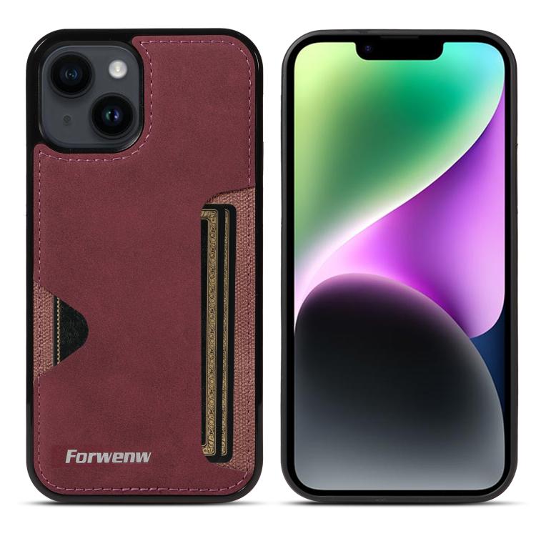 For iPhone 14 Forwenw F5 Series Integrated Card Bag Phone Case(Red) - iPhone 14 Cases by Forwenw | Online Shopping UK | buy2fix