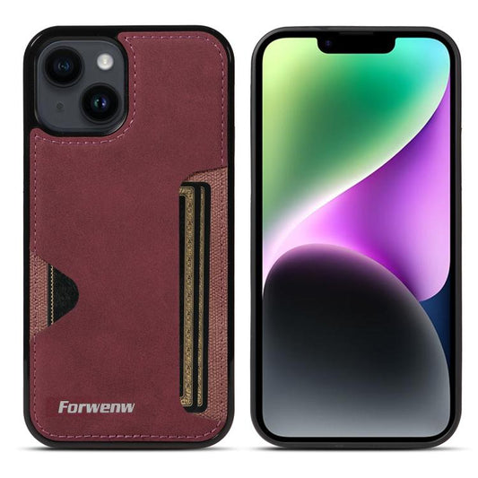 For iPhone 14 Forwenw F5 Series Integrated Card Bag Phone Case(Red) - iPhone 14 Cases by Forwenw | Online Shopping UK | buy2fix