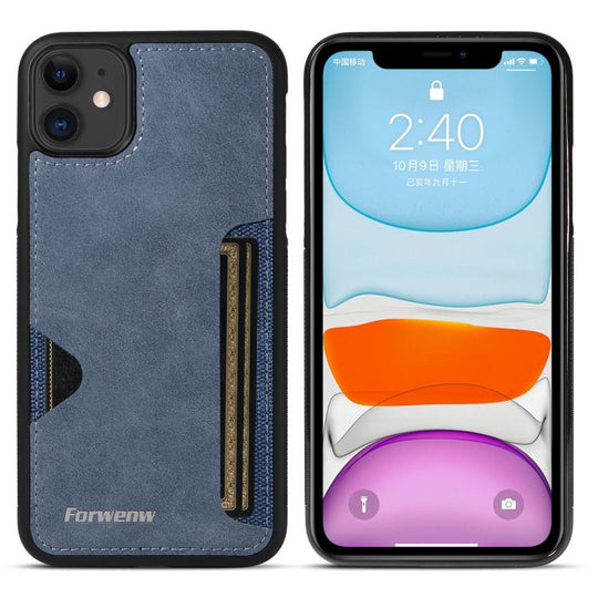 For iPhone 11 Forwenw F5 Series Integrated Card Bag Phone Case(Blue)