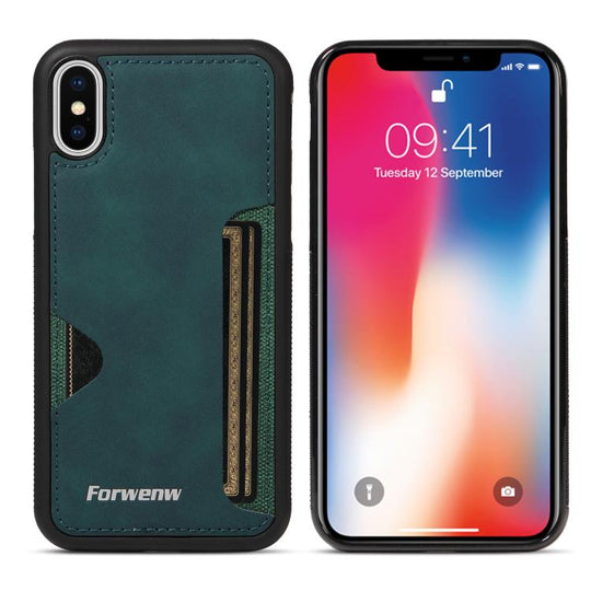 For iPhone X / XS Forwenw F5 Series Integrated Card Bag Phone Case(Green)