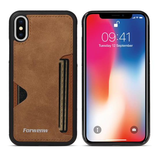 For iPhone X / XS Forwenw F5 Series Integrated Card Bag Phone Case(Brown)