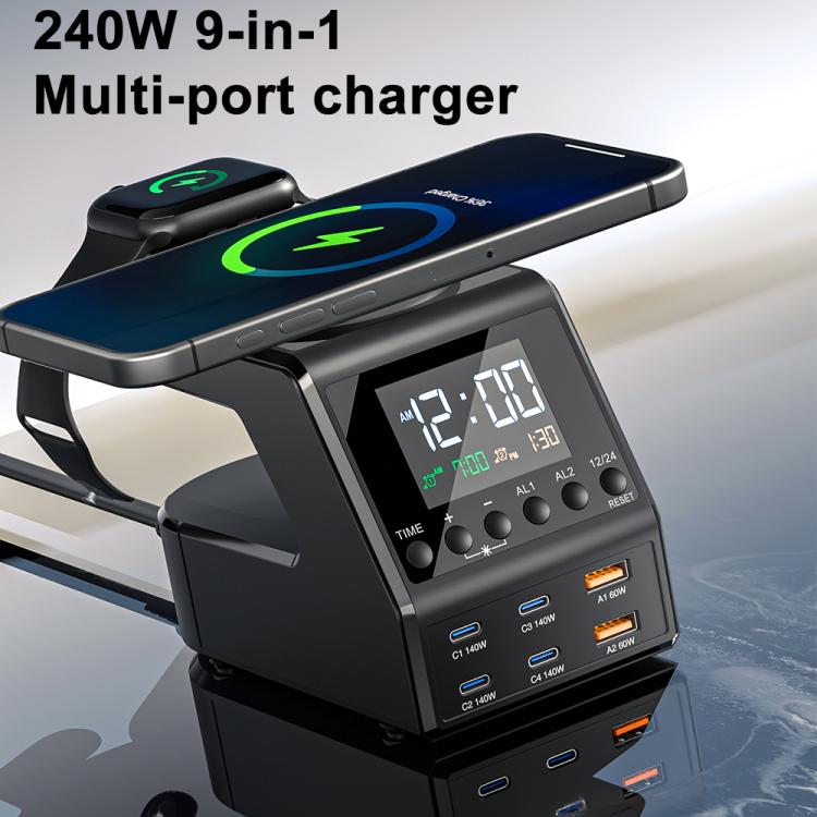 9 in 1 240W Multifunctional Multi-Port Charging Station with Alarm Function - Wireless Charger by buy2fix | Online Shopping UK | buy2fix