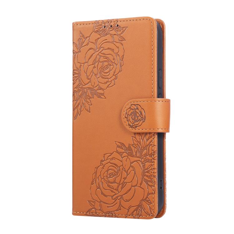 For Google Pixel 10 / 10 Pro Rose Flower Embossed 3-Card Slots Leather Phone Case(Brown) - Google Cases by buy2fix | Online Shopping UK | buy2fix