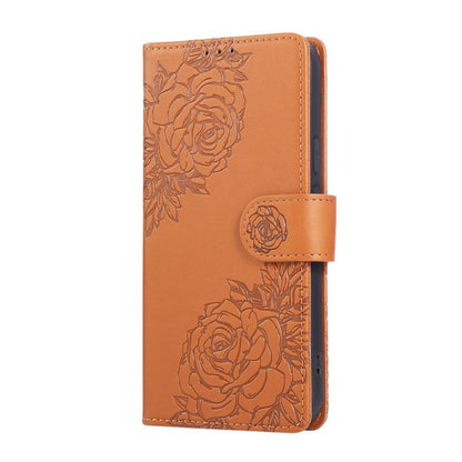 For Google Pixel 10 / 10 Pro Rose Flower Embossed 3-Card Slots Leather Phone Case(Brown) - Google Cases by buy2fix | Online Shopping UK | buy2fix