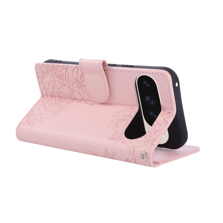 For Google Pixel 10 / 10 Pro Rose Flower Embossed 3-Card Slots Leather Phone Case(Pink) - Google Cases by buy2fix | Online Shopping UK | buy2fix