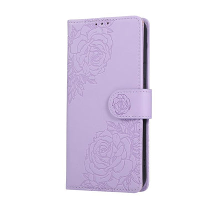 For Google Pixel 10 / 10 Pro Rose Flower Embossed 3-Card Slots Leather Phone Case(Purple) - Google Cases by buy2fix | Online Shopping UK | buy2fix