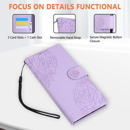 For Google Pixel 10 / 10 Pro Rose Flower Embossed 3-Card Slots Leather Phone Case(Purple) - Google Cases by buy2fix | Online Shopping UK | buy2fix