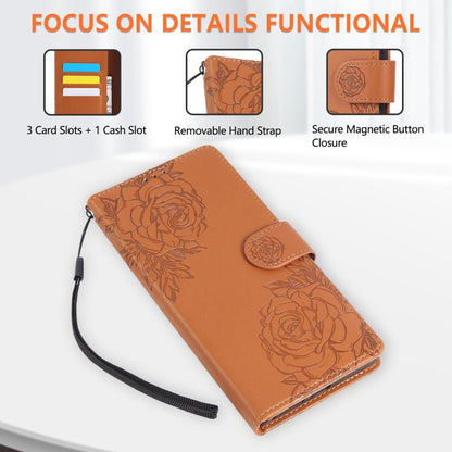 For Google Pixel 10 Pro XL Rose Flower Embossed 3-Card Slots Leather Phone Case(Brown) - Google Cases by buy2fix | Online Shopping UK | buy2fix