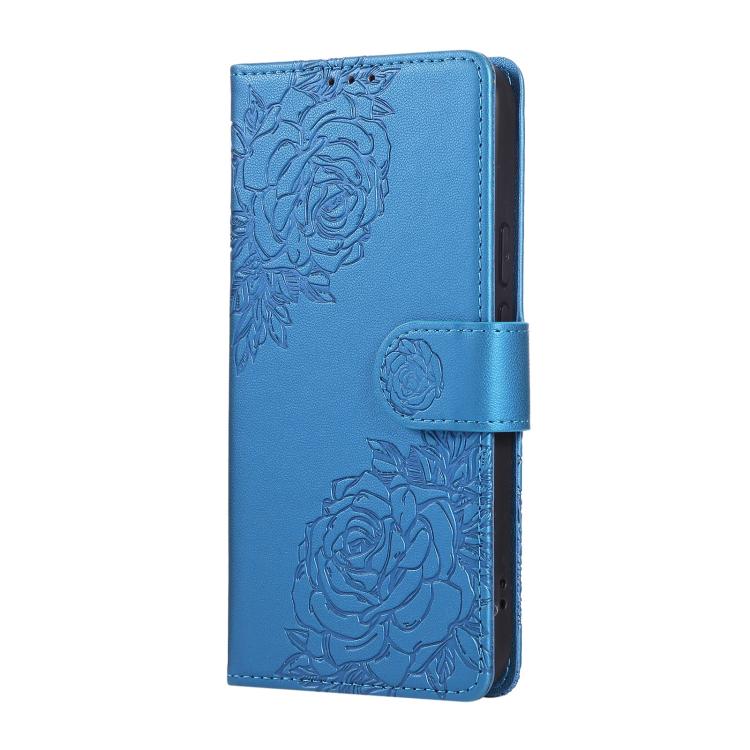 For Google Pixel 10 Pro XL Rose Flower Embossed 3-Card Slots Leather Phone Case(Blue) - Google Cases by buy2fix | Online Shopping UK | buy2fix