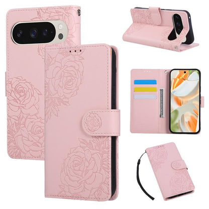 For Google Pixel 10 Pro XL Rose Flower Embossed 3-Card Slots Leather Phone Case(Pink) - Google Cases by buy2fix | Online Shopping UK | buy2fix