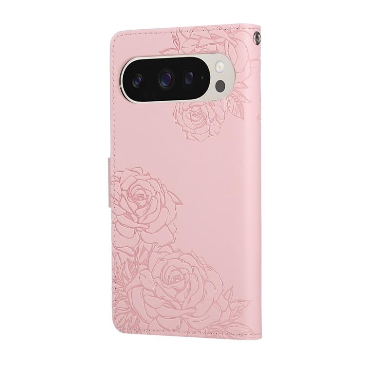 For Google Pixel 10 Pro XL Rose Flower Embossed 3-Card Slots Leather Phone Case(Pink) - Google Cases by buy2fix | Online Shopping UK | buy2fix