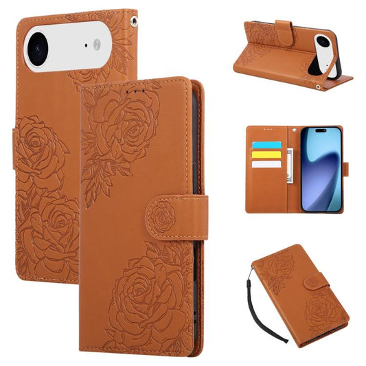 For iPhone Air Rose Flower Embossed 3-Card Slots Leather Phone Case(Brown) - iPhone Air Cases by buy2fix | Online Shopping UK | buy2fix