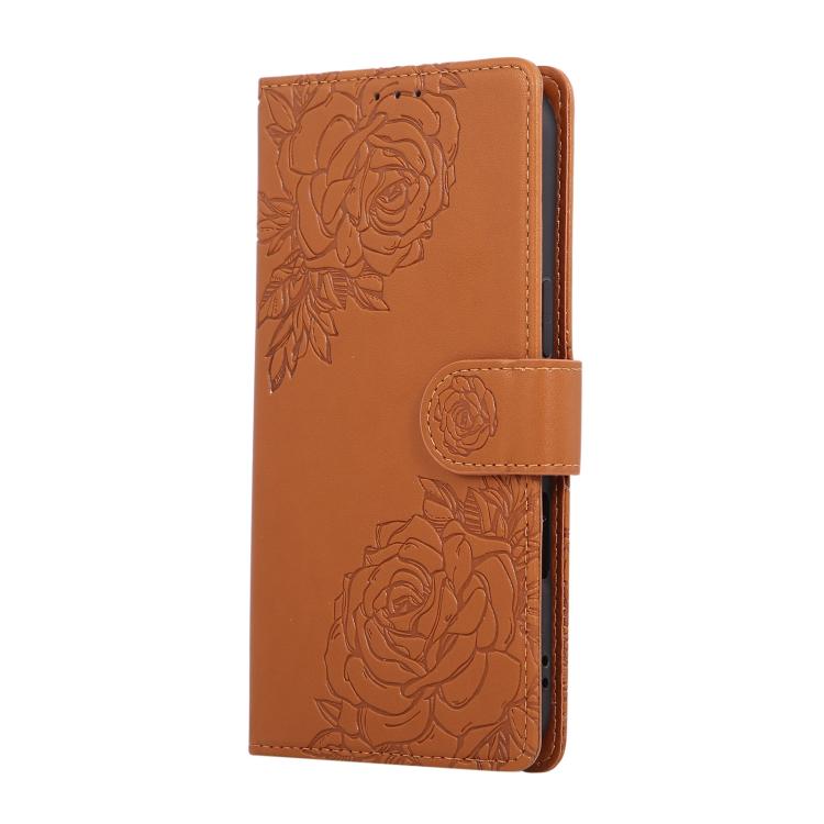 For iPhone Air Rose Flower Embossed 3-Card Slots Leather Phone Case(Brown) - iPhone Air Cases by buy2fix | Online Shopping UK | buy2fix