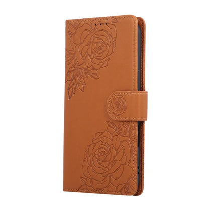For iPhone Air Rose Flower Embossed 3-Card Slots Leather Phone Case(Brown) - iPhone Air Cases by buy2fix | Online Shopping UK | buy2fix