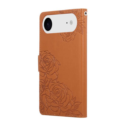 For iPhone Air Rose Flower Embossed 3-Card Slots Leather Phone Case(Brown) - iPhone Air Cases by buy2fix | Online Shopping UK | buy2fix