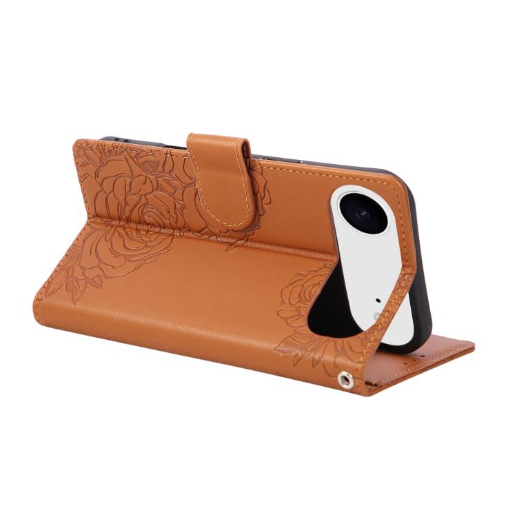 For iPhone Air Rose Flower Embossed 3-Card Slots Leather Phone Case(Brown) - iPhone Air Cases by buy2fix | Online Shopping UK | buy2fix