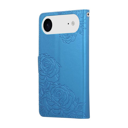 For iPhone Air Rose Flower Embossed 3-Card Slots Leather Phone Case(Blue) - iPhone Air Cases by buy2fix | Online Shopping UK | buy2fix