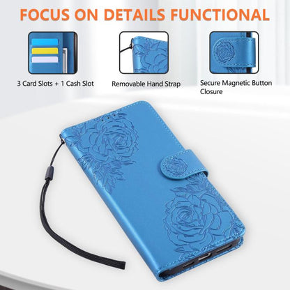For iPhone Air Rose Flower Embossed 3-Card Slots Leather Phone Case(Blue) - iPhone Air Cases by buy2fix | Online Shopping UK | buy2fix