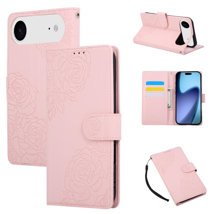 For iPhone Air Rose Flower Embossed 3-Card Slots Leather Phone Case(Pink) - iPhone Air Cases by buy2fix | Online Shopping UK | buy2fix