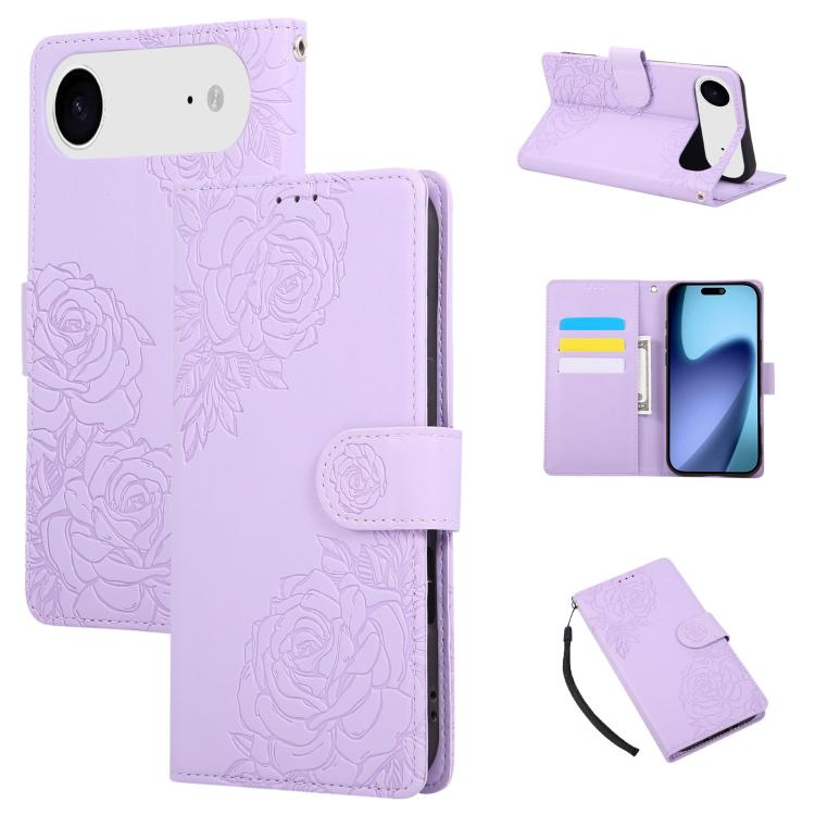 For iPhone Air Rose Flower Embossed 3-Card Slots Leather Phone Case(Purple) - iPhone Air Cases by buy2fix | Online Shopping UK | buy2fix