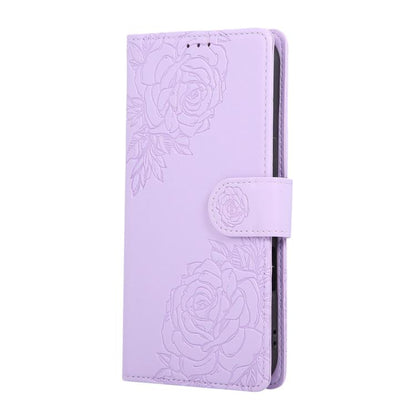 For iPhone Air Rose Flower Embossed 3-Card Slots Leather Phone Case(Purple) - iPhone Air Cases by buy2fix | Online Shopping UK | buy2fix