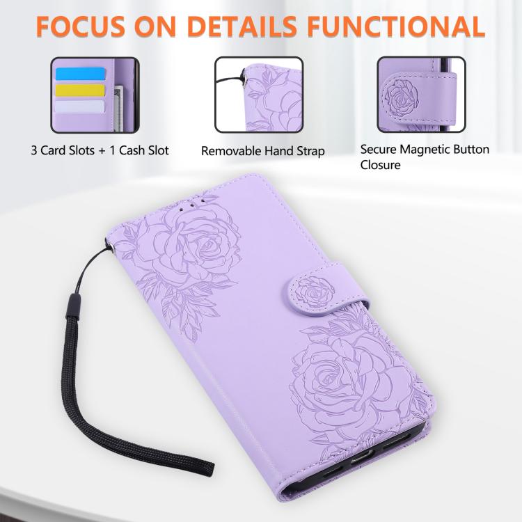 For iPhone Air Rose Flower Embossed 3-Card Slots Leather Phone Case(Purple) - iPhone Air Cases by buy2fix | Online Shopping UK | buy2fix