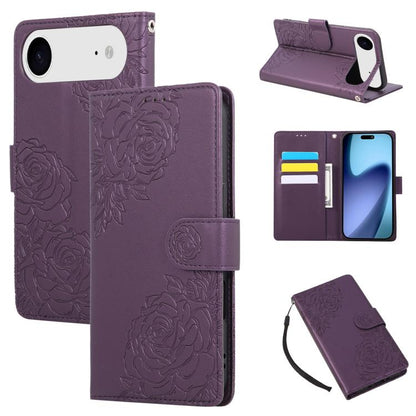 For iPhone Air Rose Flower Embossed 3-Card Slots Leather Phone Case(Deep Purple) - iPhone Air Cases by buy2fix | Online Shopping UK | buy2fix