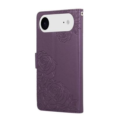 For iPhone Air Rose Flower Embossed 3-Card Slots Leather Phone Case(Deep Purple) - iPhone Air Cases by buy2fix | Online Shopping UK | buy2fix