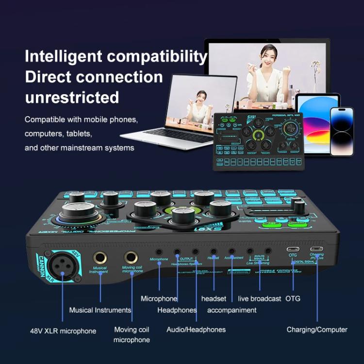 SX91 Multi-function Professional Mixer Mobile Phone Computer Live Streaming Sound Card(Black) - Live Sound Effects Processors by buy2fix | Online Shopping UK | buy2fix