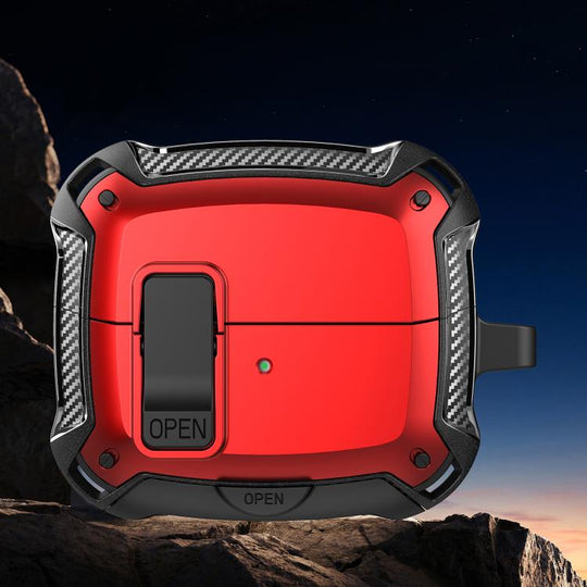 For Samsung Galaxy Buds3 / Buds3 Pro Bumblebee Shockproof Earphones Case with Hook & Holder(Black Red)
