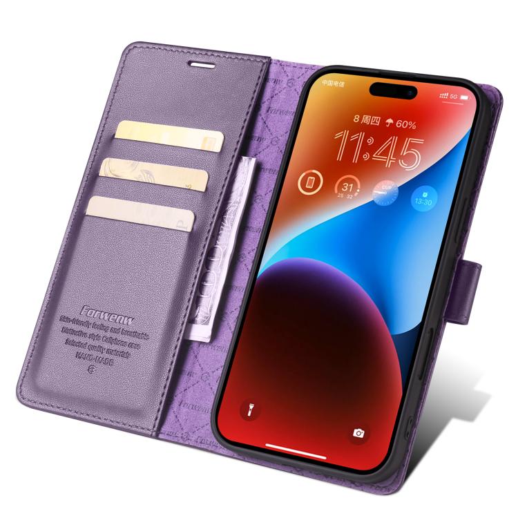 For iPhone 16 Forwenw F6 Series RFID Leather Phone Case(Purple) - iPhone 16 Cases by Forwenw | Online Shopping UK | buy2fix