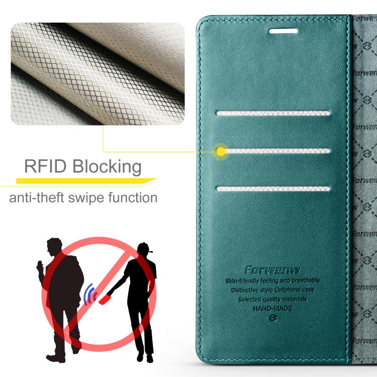 For iPhone 16 Forwenw F6 Series RFID Leather Phone Case(Green) - iPhone 16 Cases by Forwenw | Online Shopping UK | buy2fix
