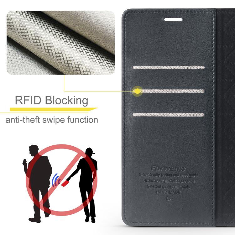 For iPhone 14 Forwenw F6 Series RFID Leather Phone Case(Black) - iPhone 14 Cases by Forwenw | Online Shopping UK | buy2fix