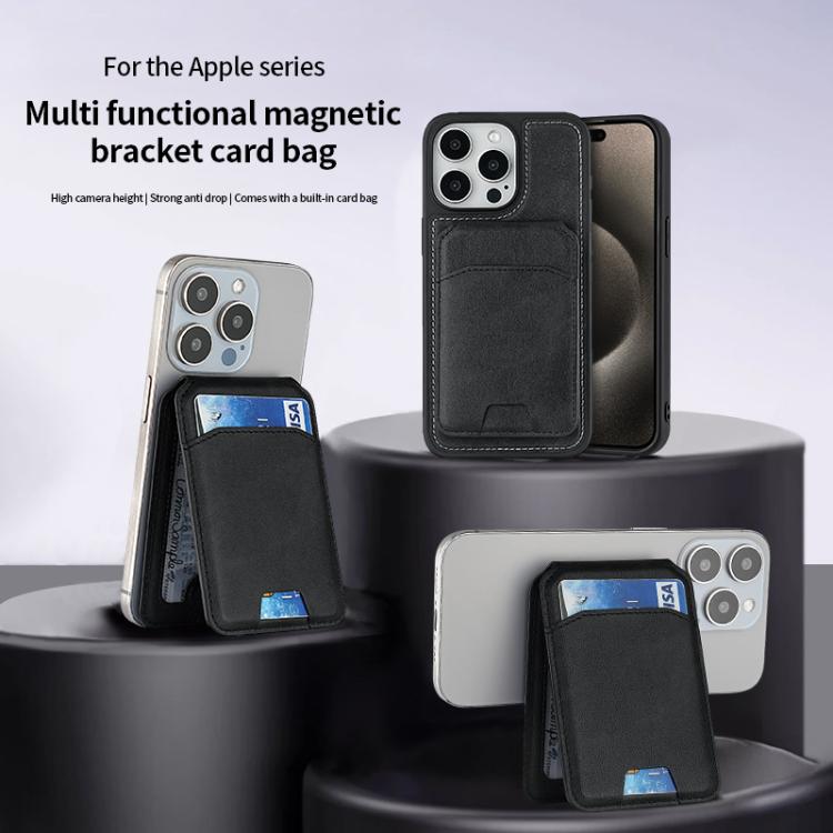 Multifunctional MagSafe Magnetic Bracket Leather Card Bag(Grey) - Adhesive Card Holders by buy2fix | Online Shopping UK | buy2fix