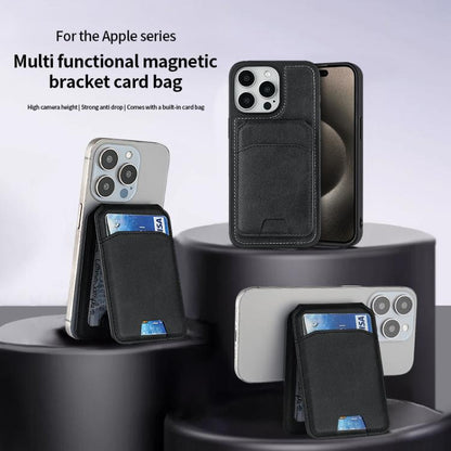 Multifunctional MagSafe Magnetic Bracket Leather Card Bag(Black) - Adhesive Card Holders by buy2fix | Online Shopping UK | buy2fix
